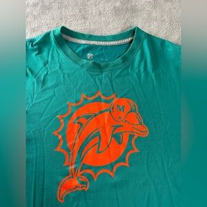 Nike NFL Team Short Sleeve T Shirt Miami Dolphins L Large Teal Orange Logo •Hole